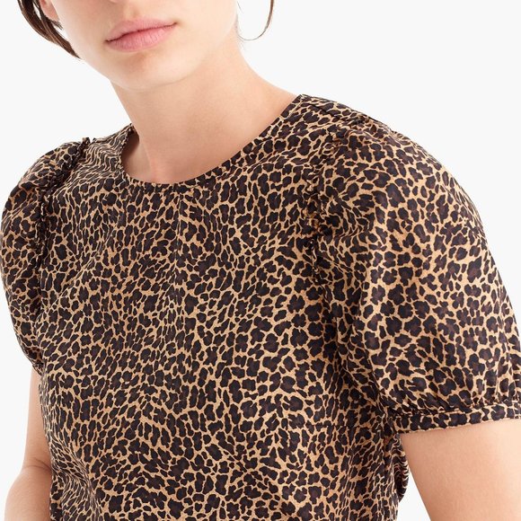 NWOT J. Crew Leopard Print Puff Sleeve Blouse S - Picture 3 of 5